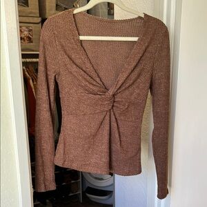 Fitted Crossed Front Long Sleeve Blouse